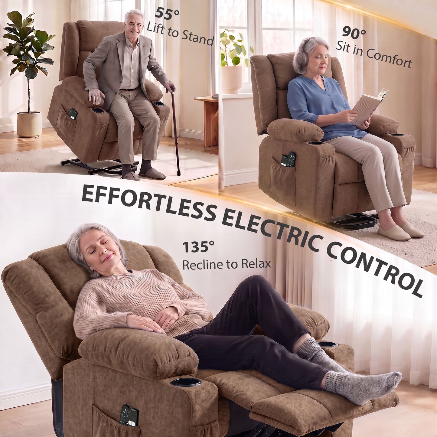 HOMCOM Dual Motor Electric Lift Recliner Chair With Massage And Heat Brown