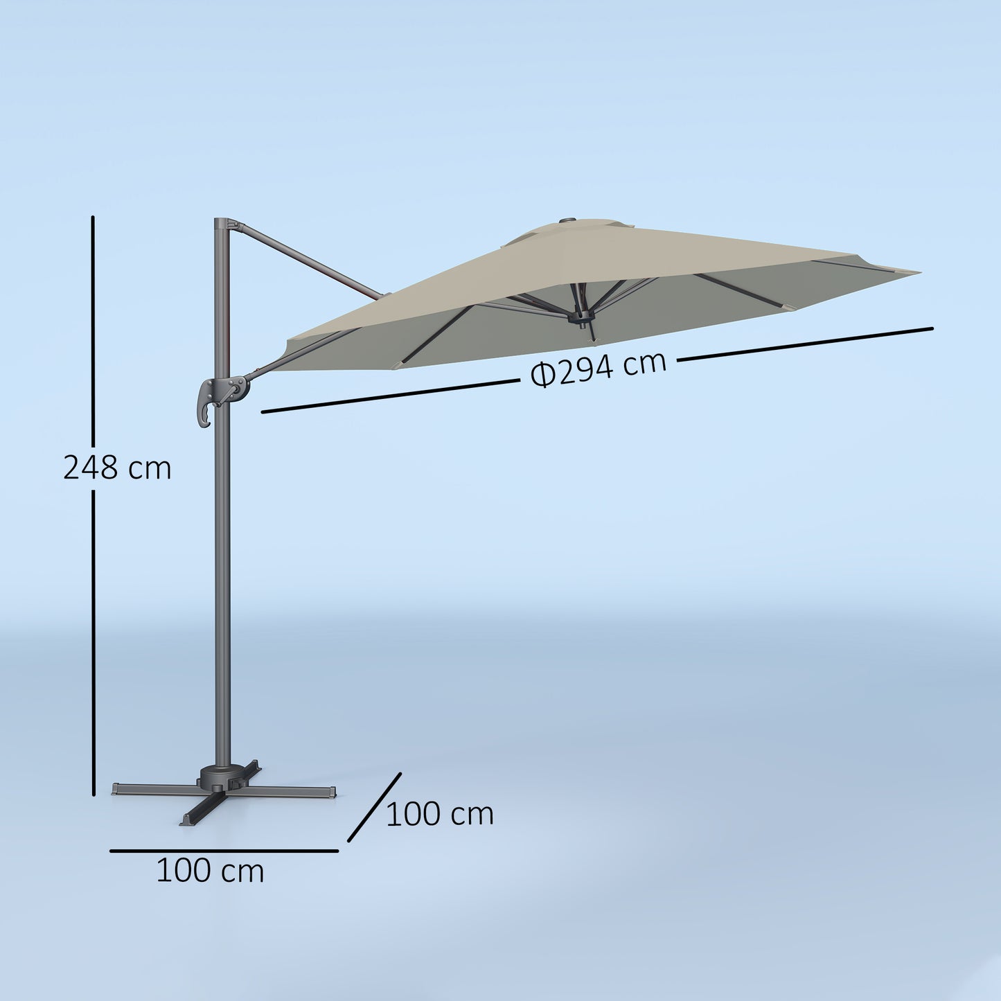 Outsunny 3m Five Angle Cantilever Parasol With Aluminium Frame And 360 Degree Rotating Canopy Light Grey