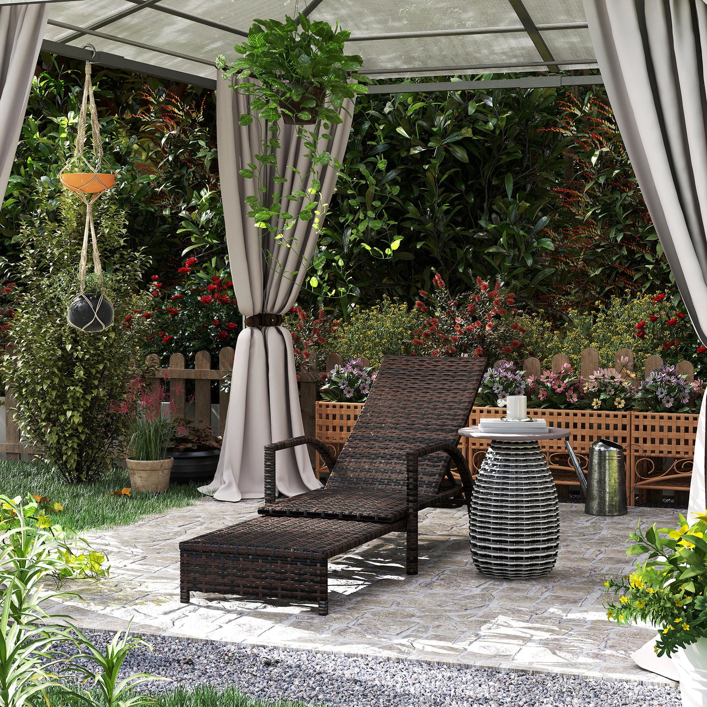 Outsunny Reclining Rattan Lounger With Extending Footrest Brown Outdoor Sun Lounger With Adjustable Backrest