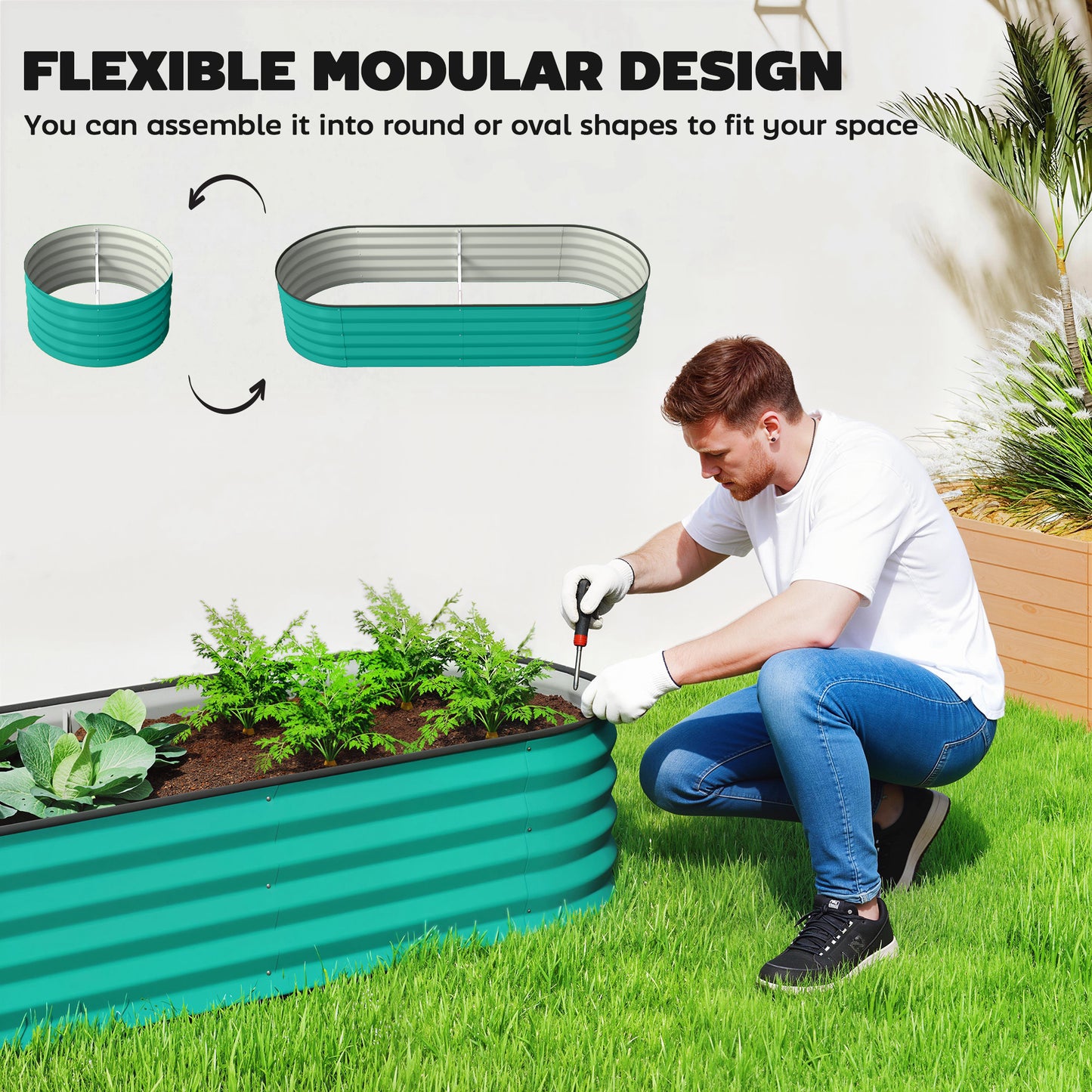 Outsunny Set of Two 150 x 60cm Galvanised Steel Planters in Green for Outdoor Gardens