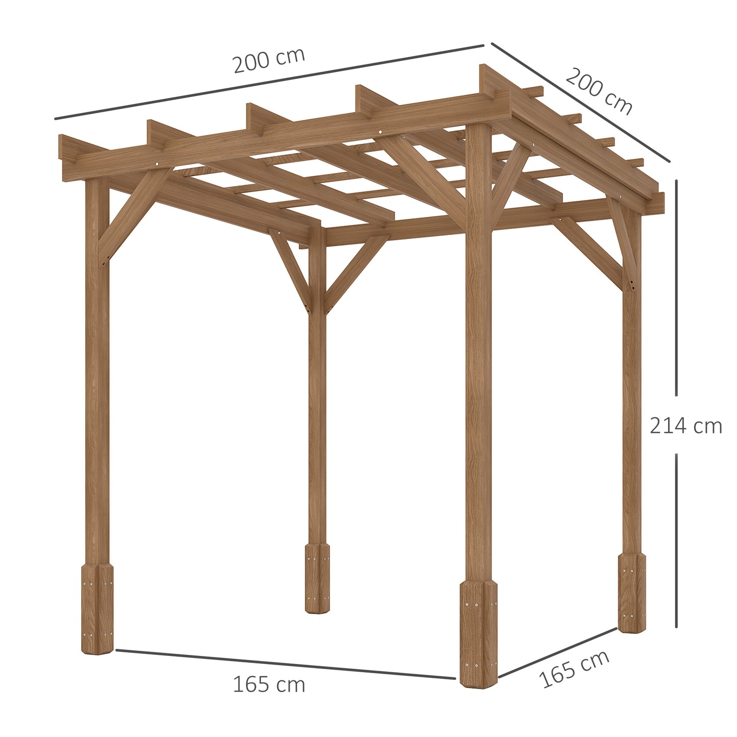 Outsunny 2x2m Wooden Pergola Kit For Garden Gazebo Shelter With Stable Structure Dark Brown Ideal For Climbing Vines