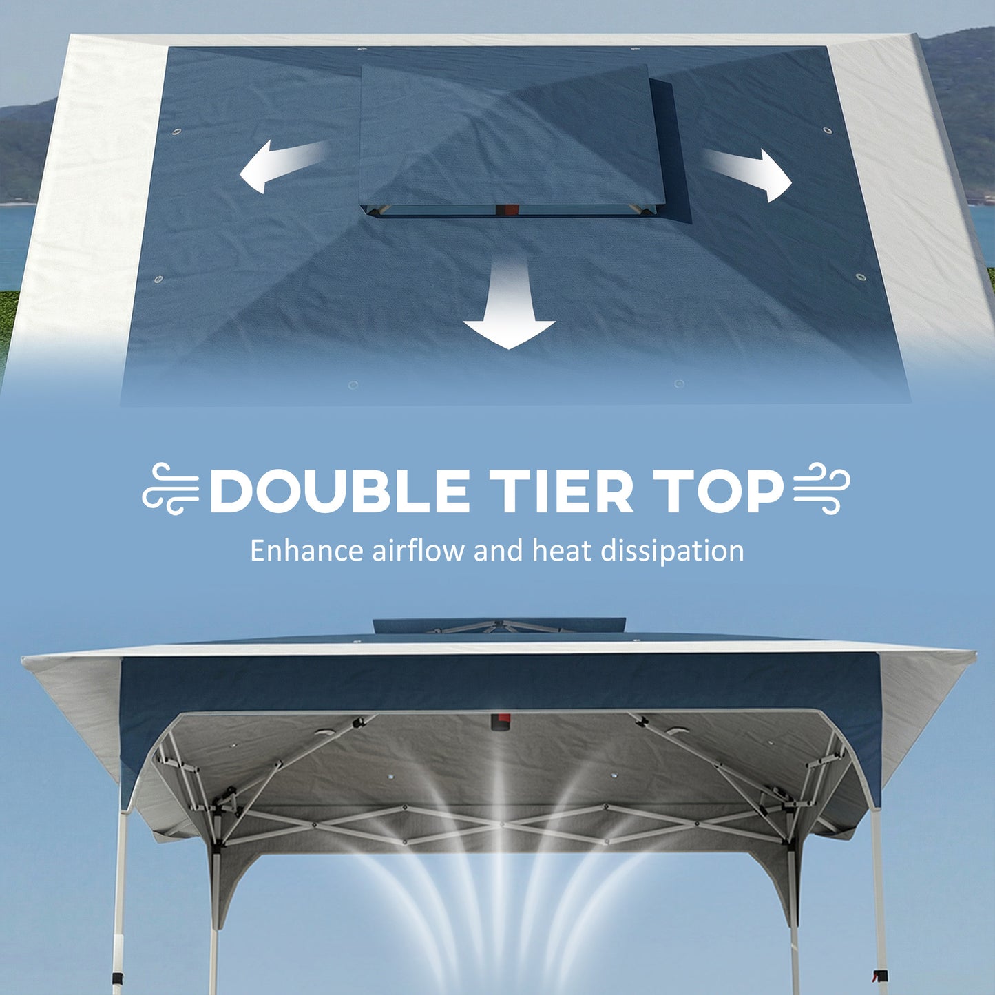 Outsunny 3.5 x 3.5 m Pop Up Gazebo With One Push Setup UPF 50 Plus Double Tier Canopy Garden Tent Carry Bag Blue