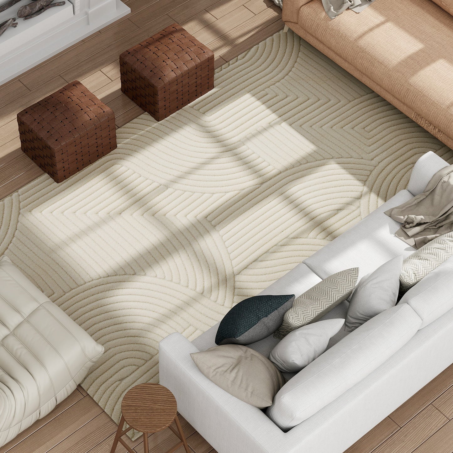 HOMCOM Modern Geometric Rug 160 x 120 cm Cream Thick Plush Non Slip Backing For Living Room Bedroom Office