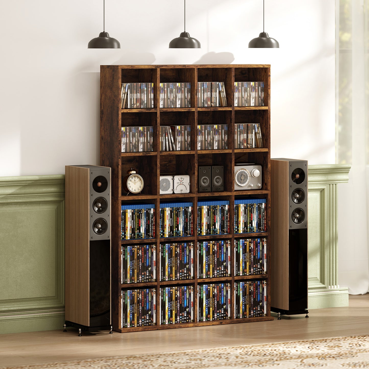 HOMCOM CD Storage Unit With Adjustable Shelves 89 x 130.5 cm Rustic Brown Media Display Furniture
