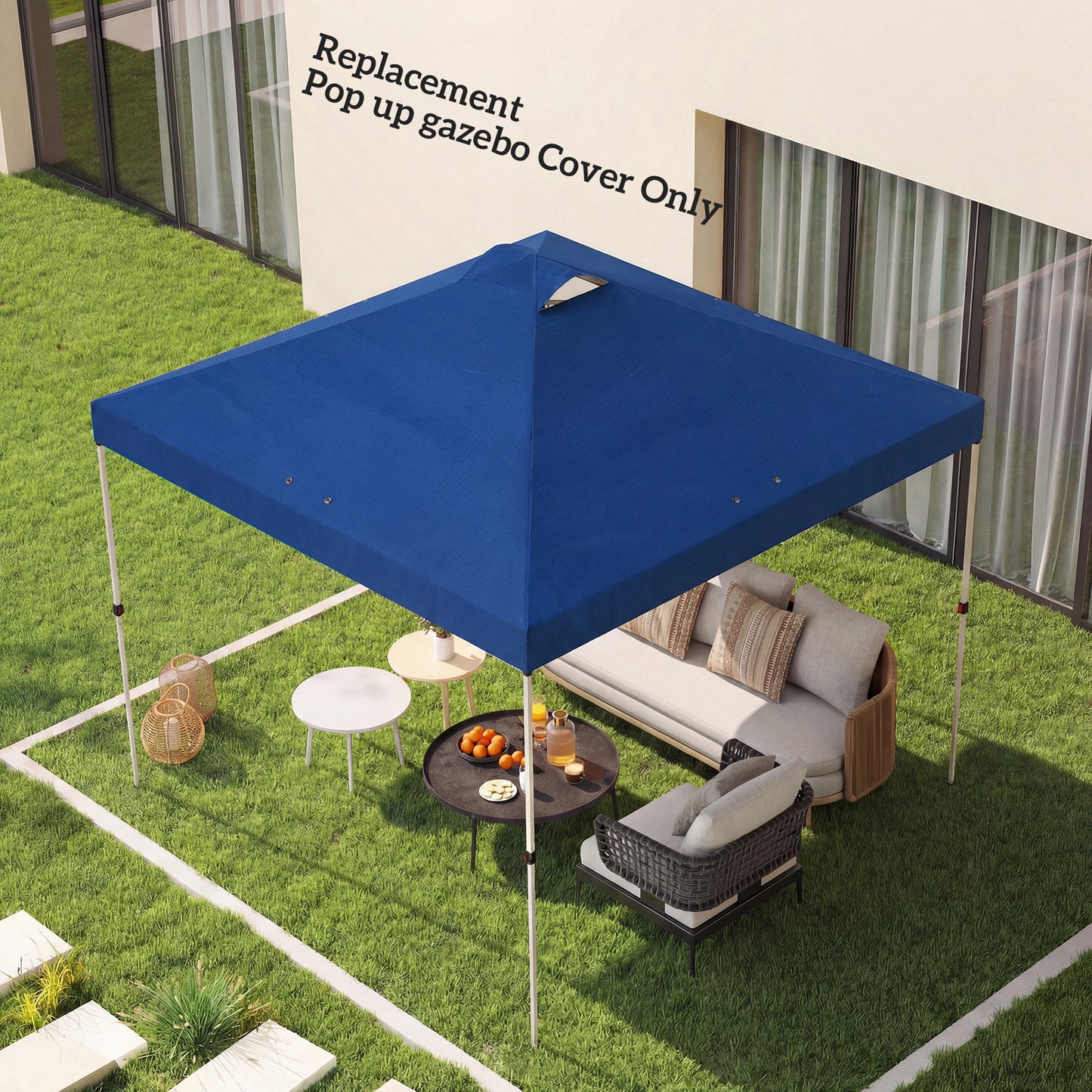 Outsunny Gazebo Roof Replacement UV 50 Plus Waterproof Pop Up Canopy Cover 3 x 3 m Blue With Eight Drainage Holes