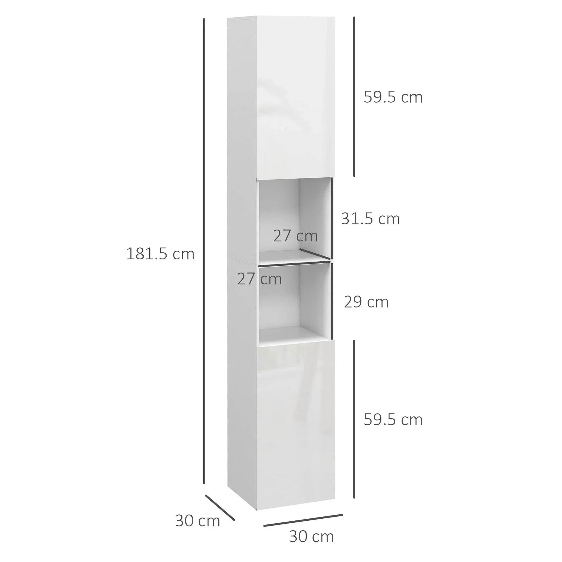 HOMCOM Sleek High Gloss White Slim Bathroom Storage Cabinet with Adjustable Shelves - ALL4U RETAILER LTD