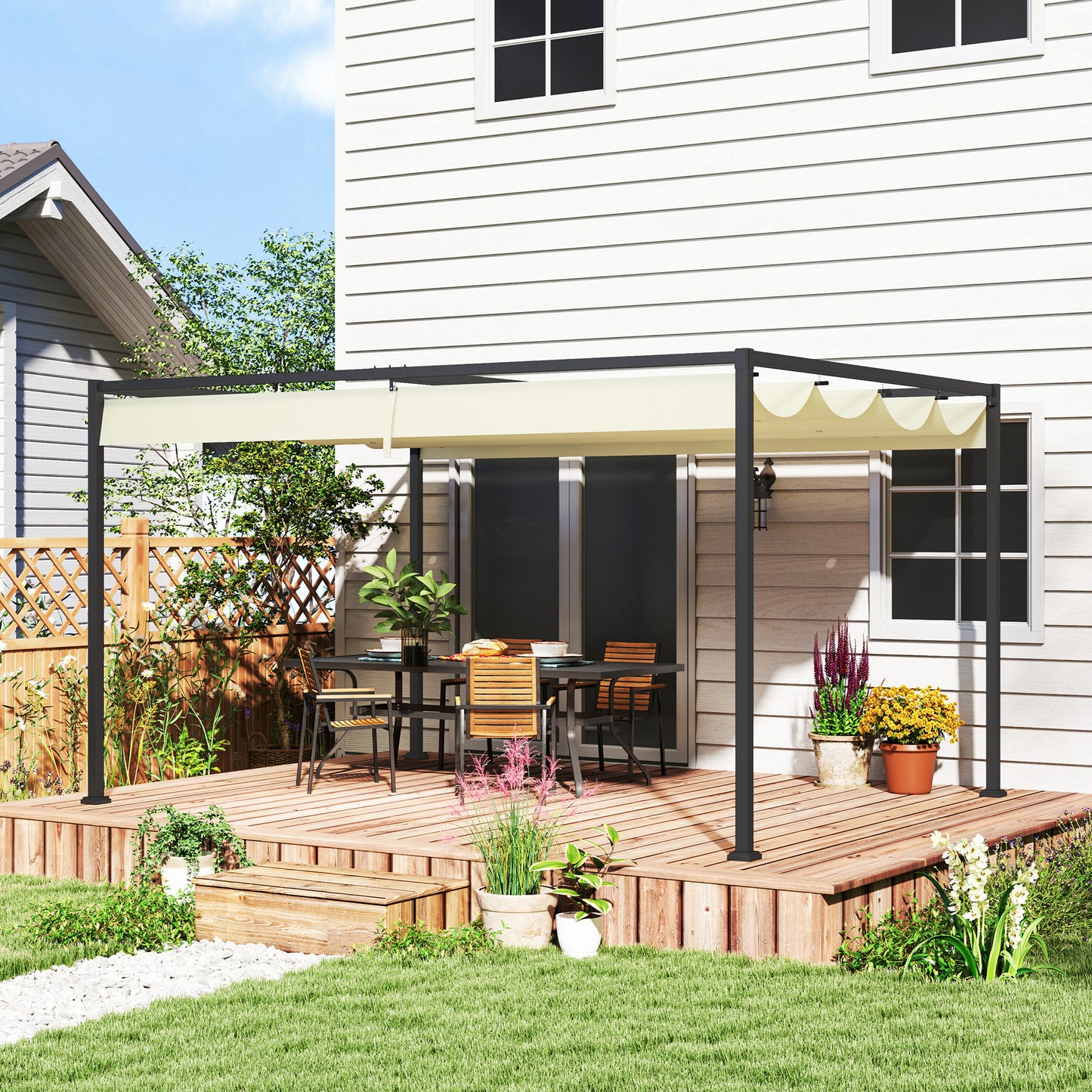 Outsunny 4 X 3 Meters Metal Pergola With Retractable Roof Cream White For Outdoor Patio Garden Gazebo Shelter
