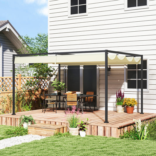 Outsunny 4 X 3 Meters Metal Pergola With Retractable Roof Cream White For Outdoor Patio Garden Gazebo Shelter