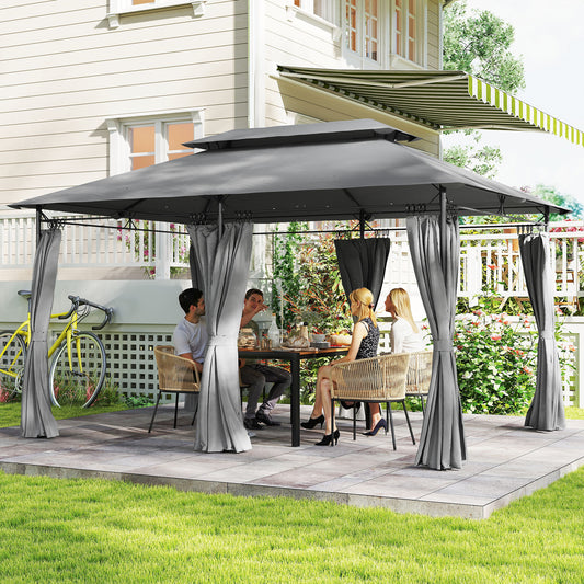 Outsunny 3x4m Metal Frame Gazebo With Two Tier Roof In Dark Grey For Outdoor Parties And Relaxation