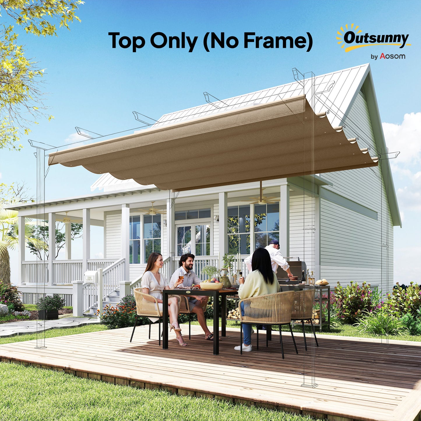 Outsunny Replacement Pergola Canopy 3.5 x 2.6 m Fits 4 x 3 m Frame Roof Top Only Tan