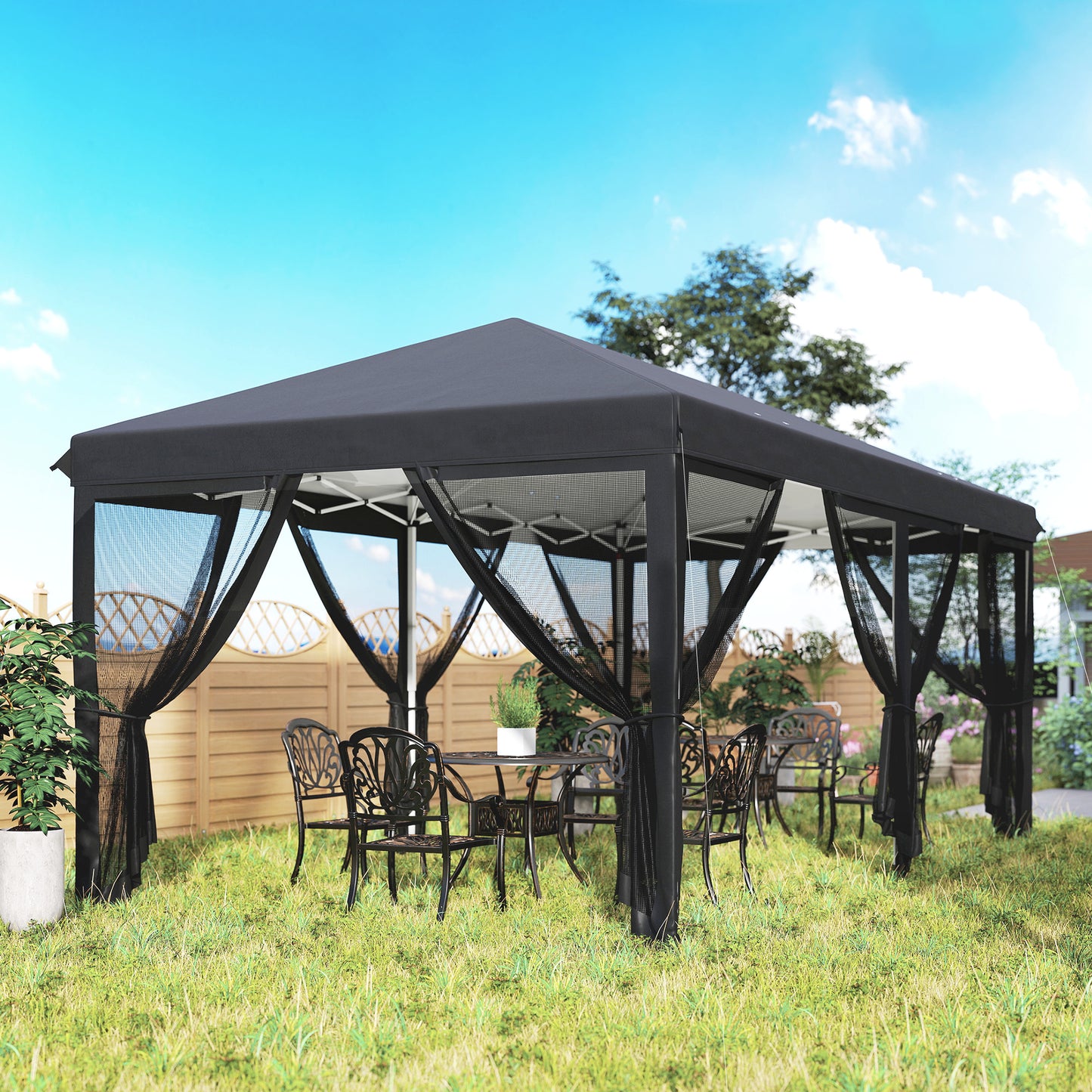 Outsunny Pop Up Gazebo 3 By 6m Outdoor Canopy Shelter Marquee Party Wedding Tent With 6 Mesh Walls Carry Bag Black