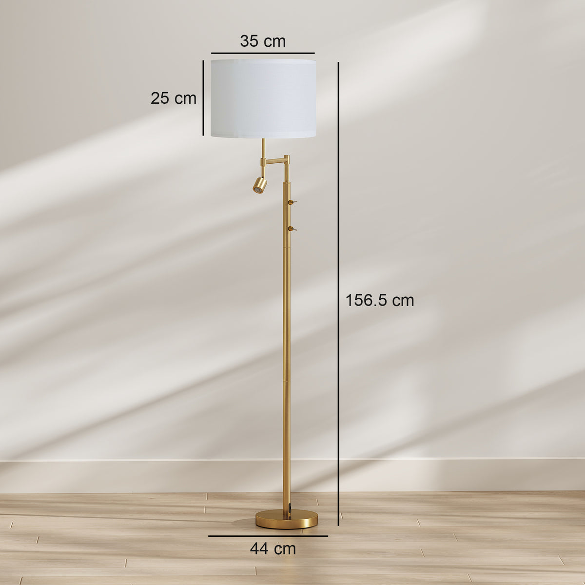 Homcom Modern Floor Lamp With Copper Finish And Built In Reading Light