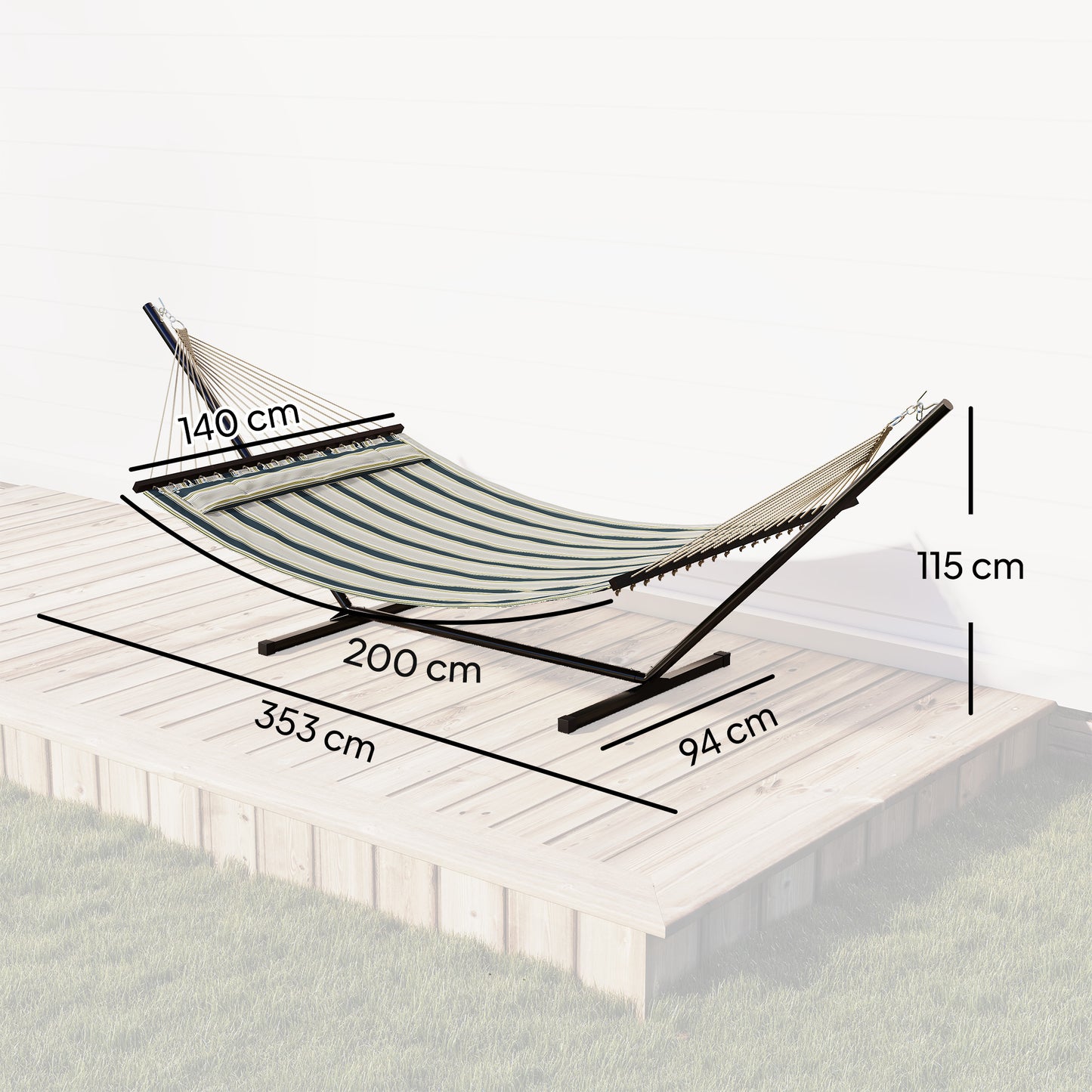 Outsunny Outdoor Hammock With Stand Detachable Pillow Striped Swing Steel Frame Green For Garden And Patio