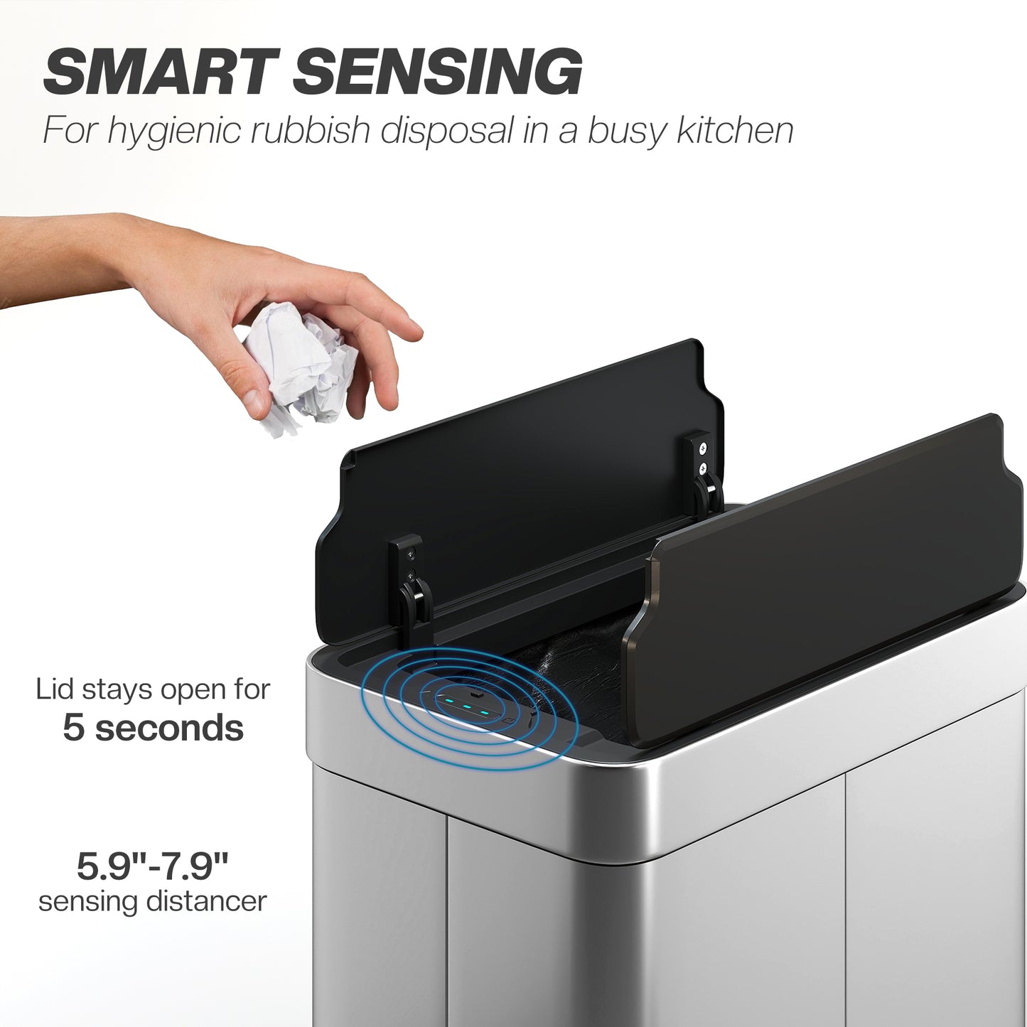 HOMCOM 55L Sensor Bin Large Automatic Touchless Rubbish Bin With Soft Close Lid Silver Tone