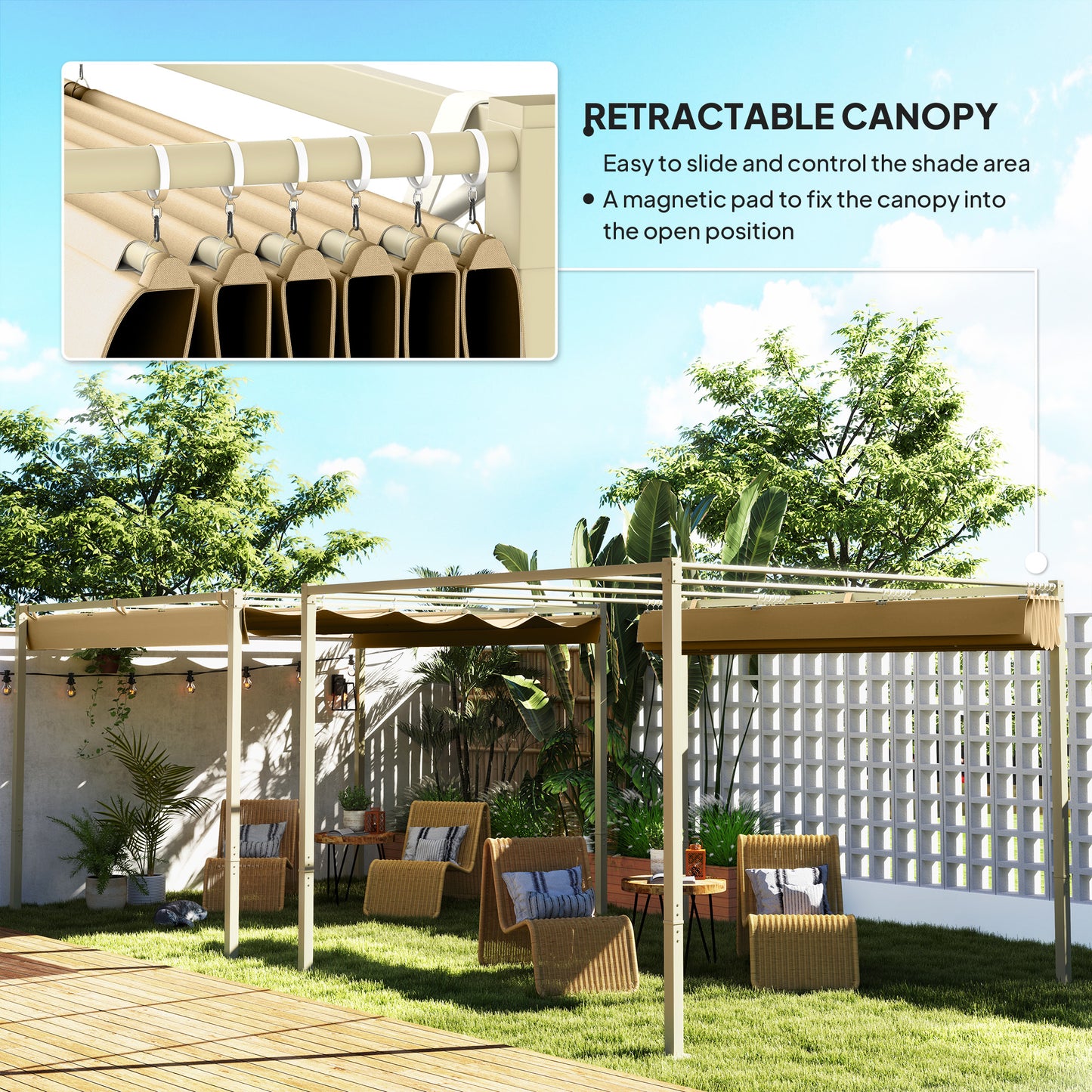 Outsunny 3 By 3 Meter Retractable Roof Metal Pergola With Adjustable Canopy For Garden In Black