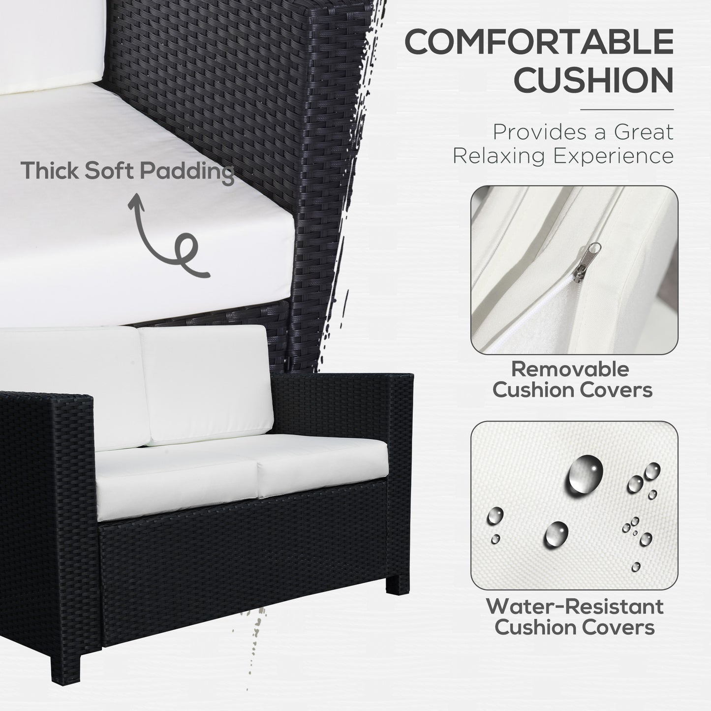 Outsunny Rattan 2 Seater Sofa For Garden With Cushions And Armrests Black Wicker Loveseat For Patio