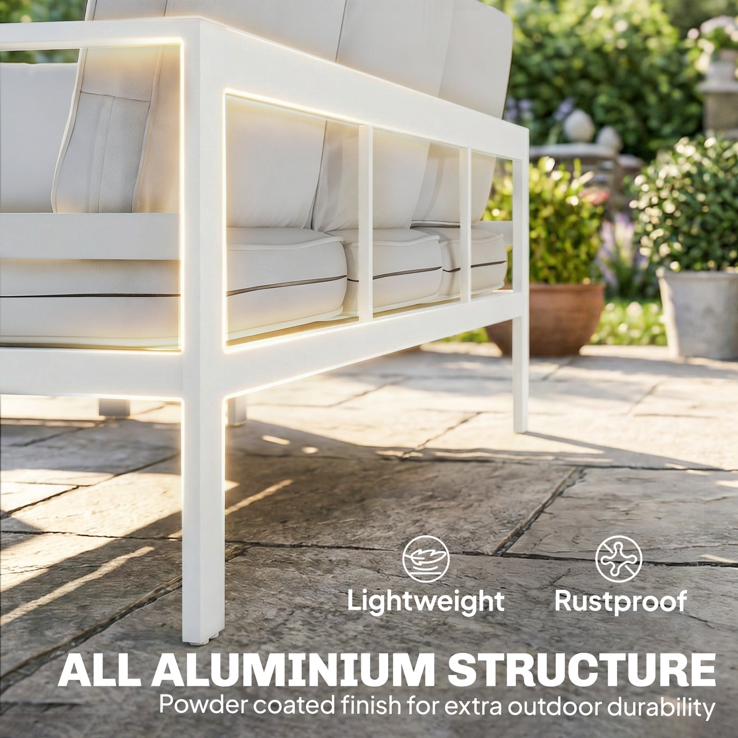 Outsunny 5 Piece Aluminium Garden Furniture Set With Olefin Cushions Extra Deep Outdoor Sofa White
