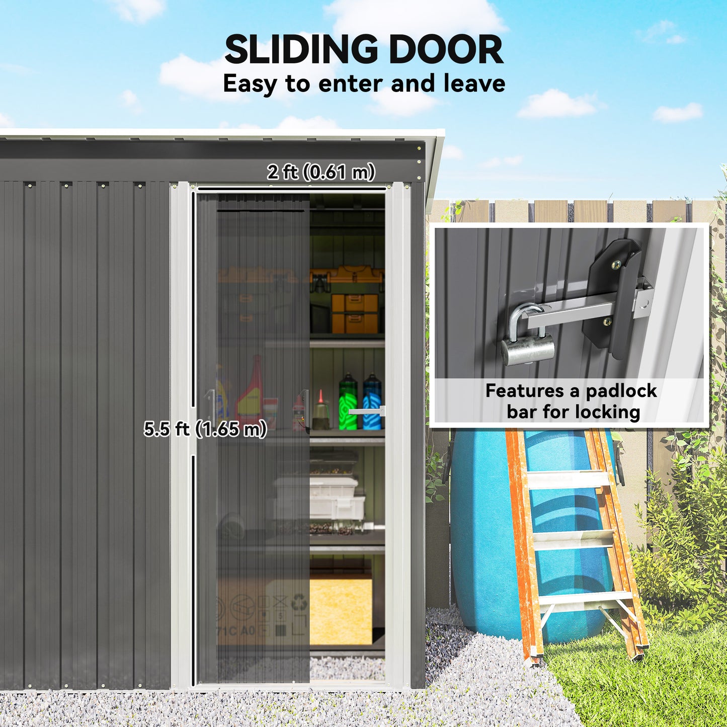 Outsunny 5x3 Ft Garden Storage Shed With Sliding Door Sloped Roof For Outdoor Tools Light Grey