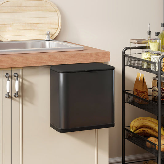HOMCOM 8L Hanging Kitchen Bin With Lid And Removable Inner Bucket For Kitchen Cabinet Door Under Sink Or Office