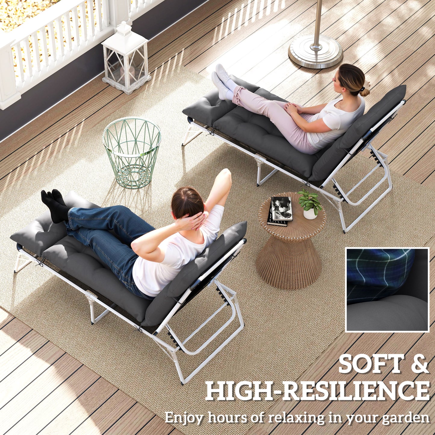 Outsunny Set Of Two 190 X 56 Cm Sun Lounger Cushions Dark Grey With Durable Polyester Fabric And Ties