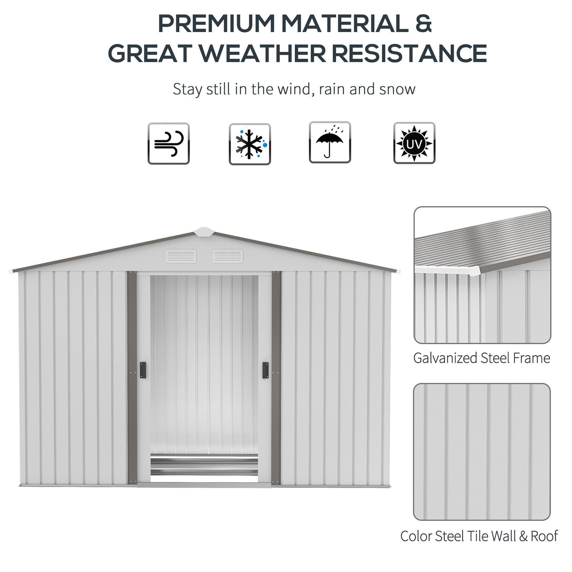 Outsunny 9 x 6FT Metal Garden Storage Shed with Floor Foundation, Ventilation and Doors - Grey - ALL4U RETAILER LTD