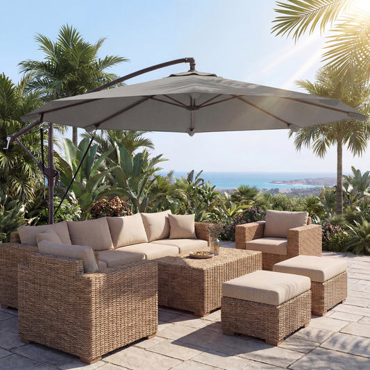 Outsunny 3 Meter Cantilever Parasol With Protective Cover And Wind Ropes Banana Parasol With Crank Handle Light Grey