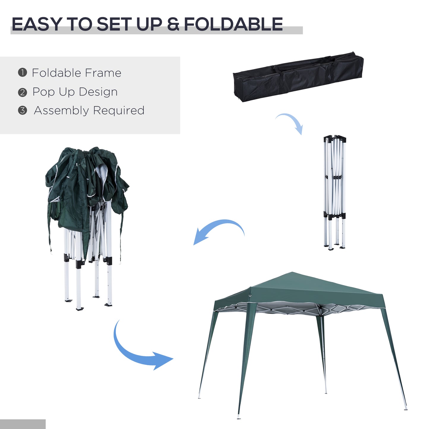 Outsunny 3m Base and 2.5m Pop Up Gazebo with Carry Bag Height Adjustable Slant Leg Party Tent for Garden Patio Green