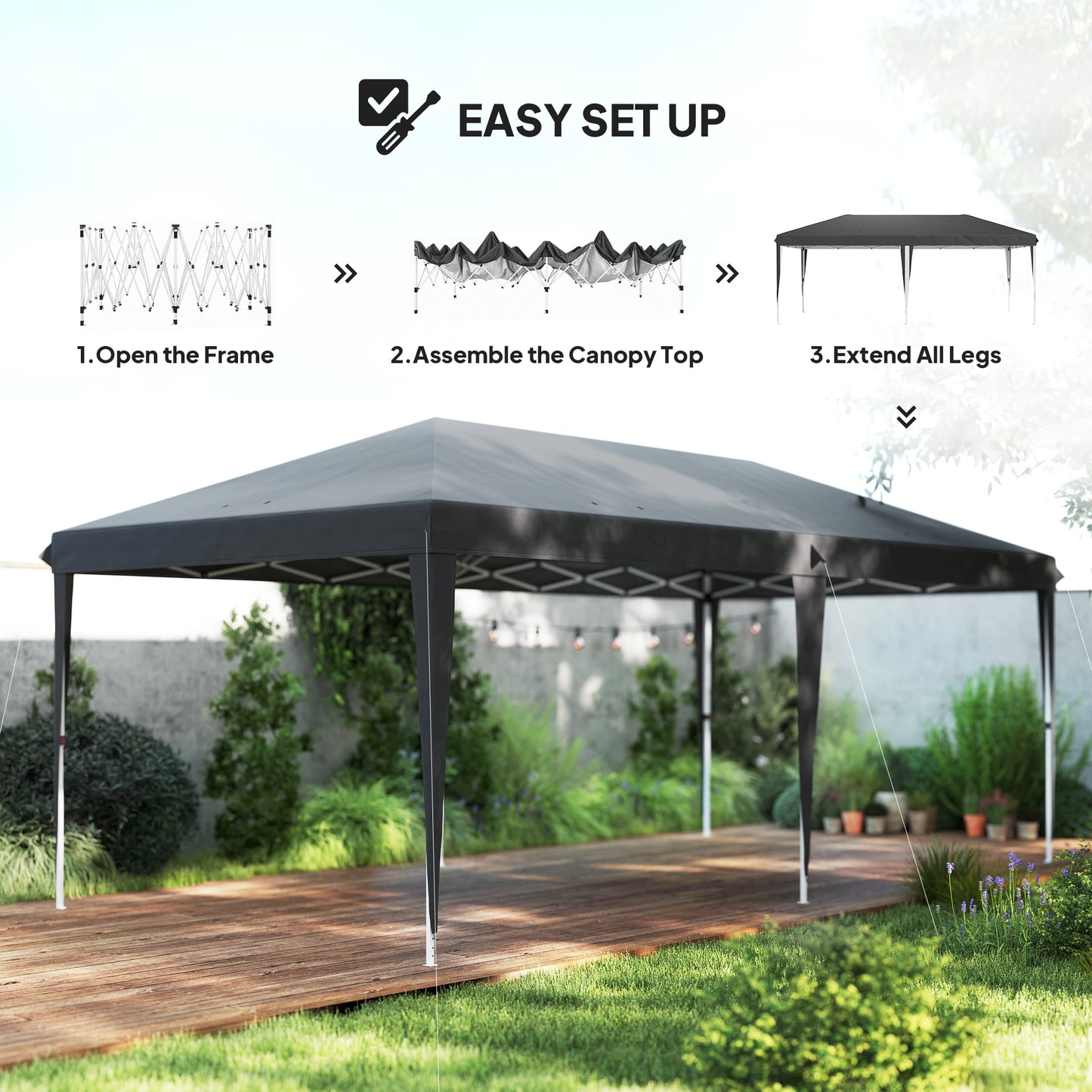 Outsunny 6m By 3m Pop Up Foldable Steel Frame Gazebo Grey Outdoor Shade Shelter For Outdoor Parties