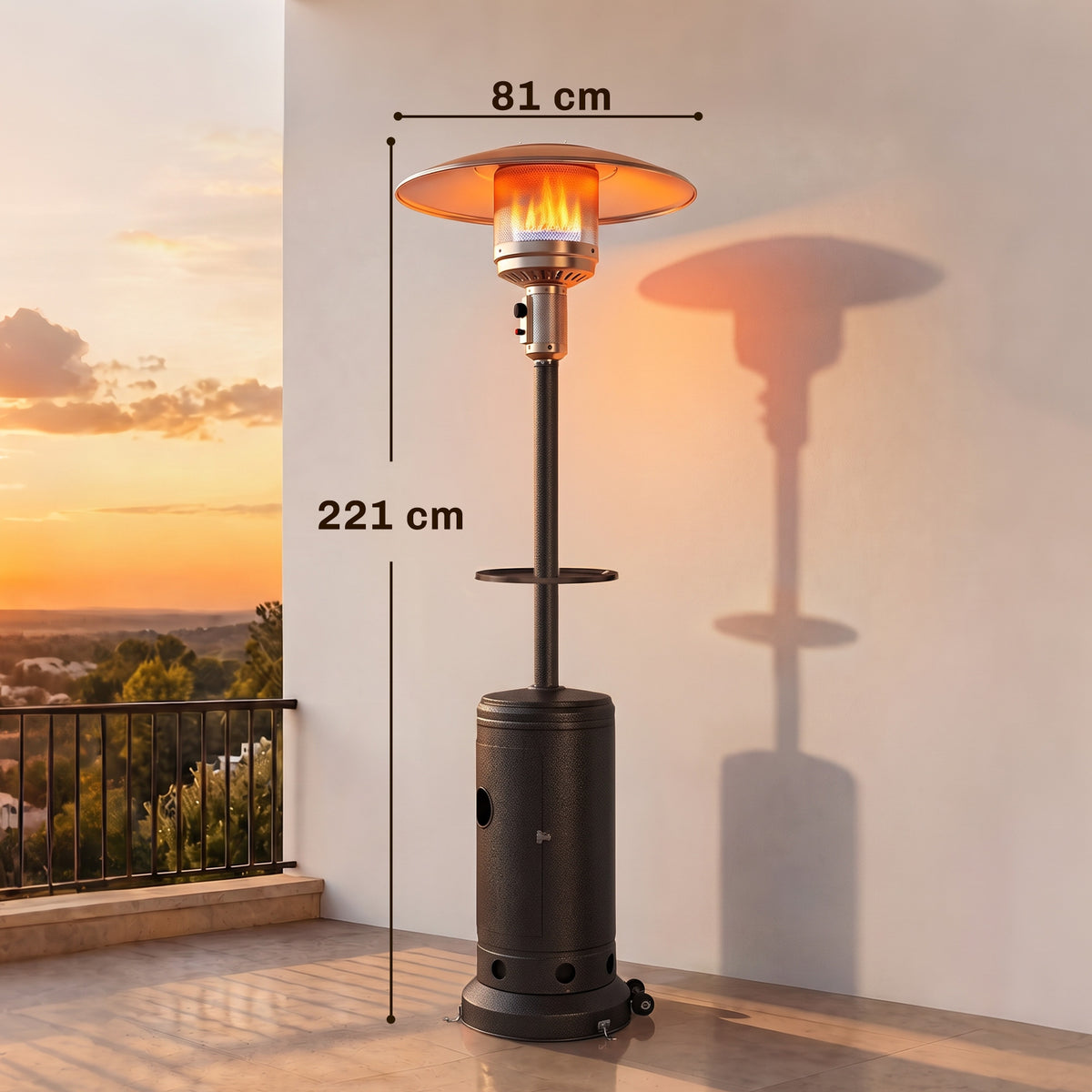 Outsunny 13 kW Propane Patio Heater with Table Tray and Piezo Ignition