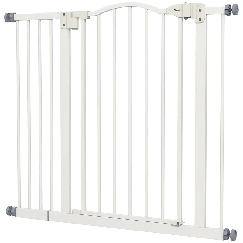 PawHut Metal Adjustable Pet Gate Safety Barrier with Auto-Close Door - White (74-94cm) - ALL4U RETAILER LTD