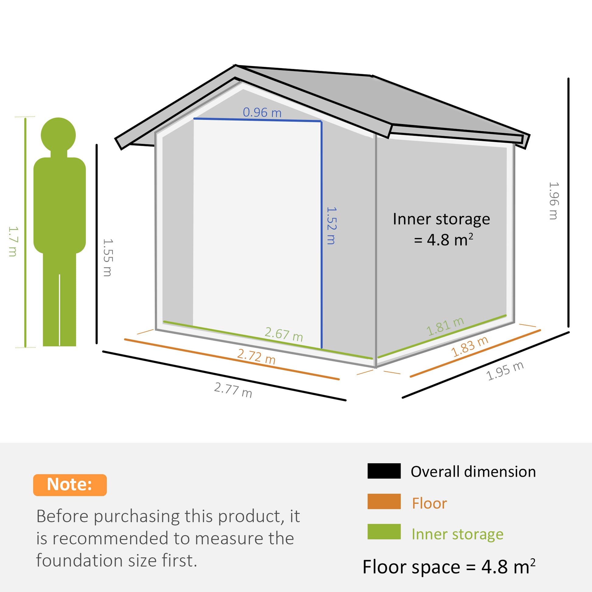 Outsunny 9x6 ft Durable Metal Garden Storage Shed with Sloped Roof, Double Doors, and Foundation - Grey - ALL4U RETAILER LTD