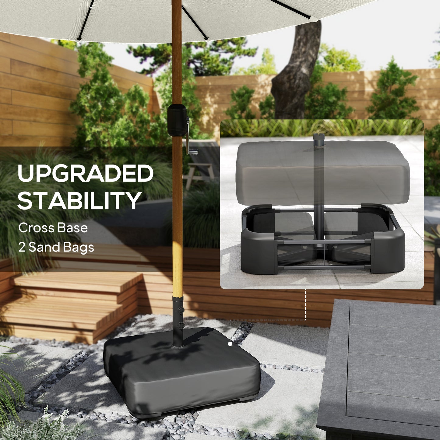 Outsunny Double Sided Garden Parasol With Crank Handle Base Included And 48 Solar LED Lights 4.6m Cream Patio Umbrella