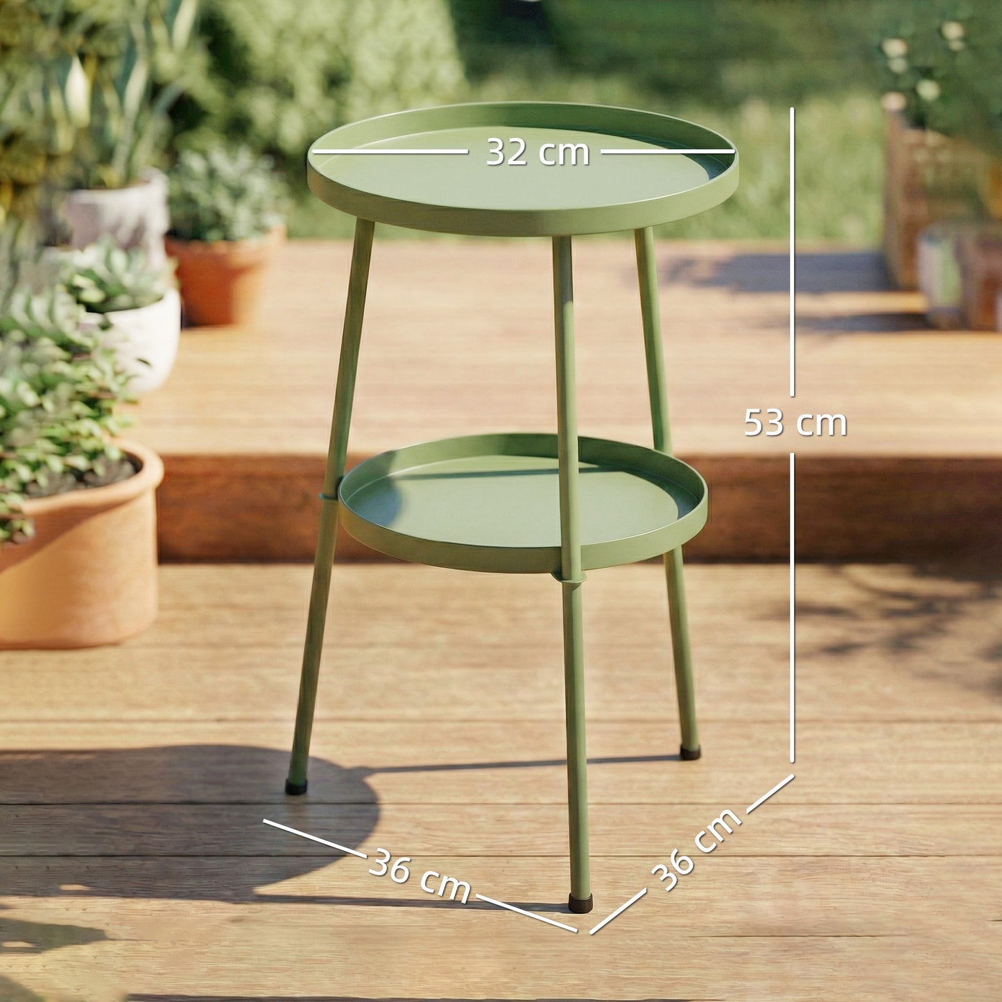 Outsunny 2 Tier Round Coffee End Table Patio Side Table For Garden Balcony Living Room Bedroom Light Green