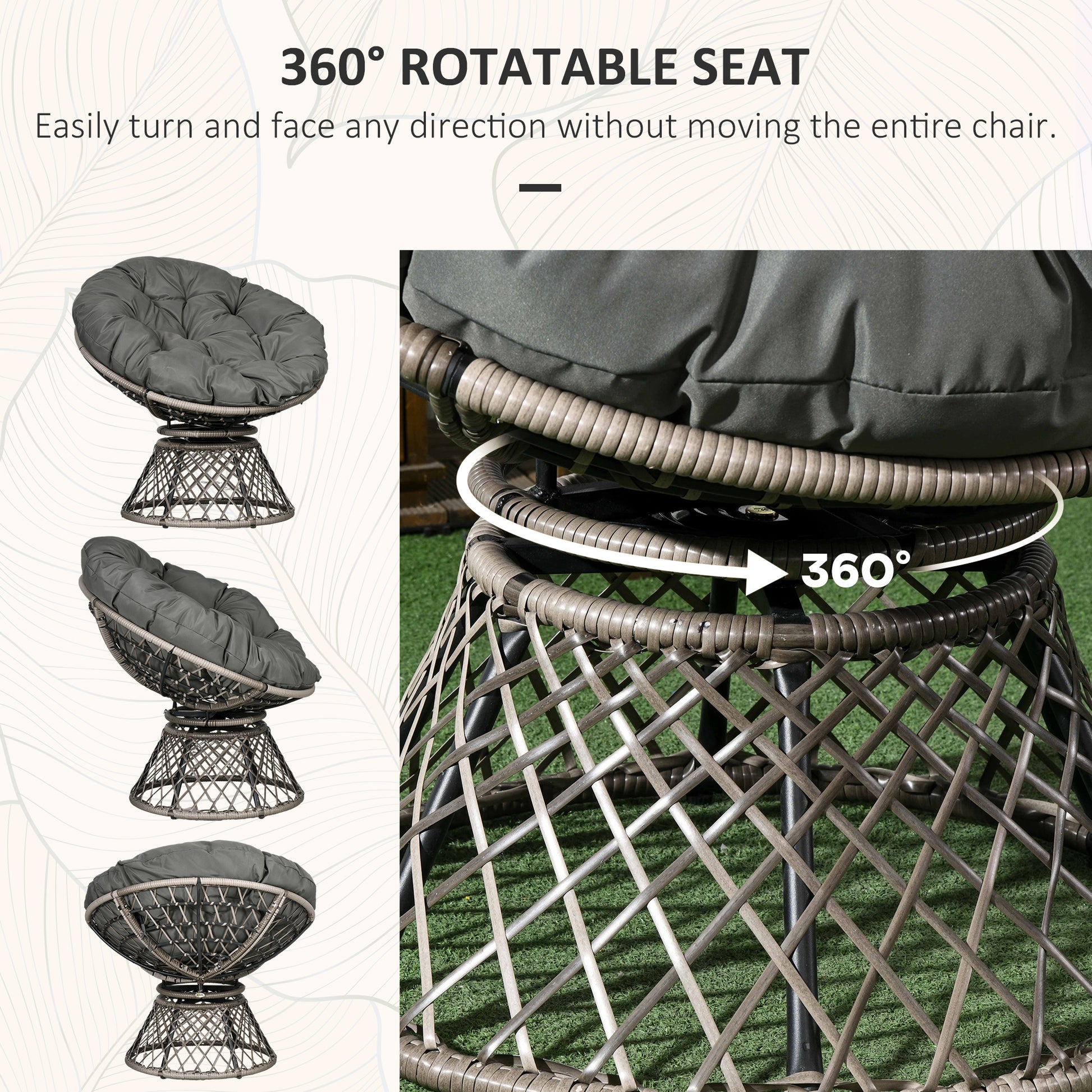 Outsunny Grey Rattan Outdoor Bistro Set with 360° Rotating Chairs and Glass Table - ALL4U RETAILER LTD