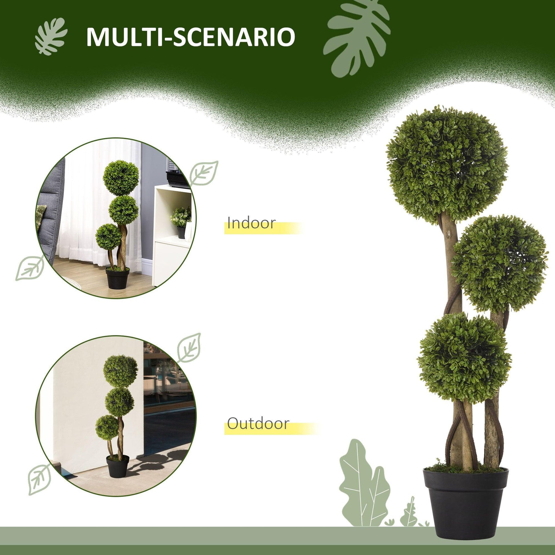 HOMCOM Artificial Plants, 90cm Boxwood Ball Topiary Trees for Indoor Outdoor Decor - ALL4U RETAILER LTD