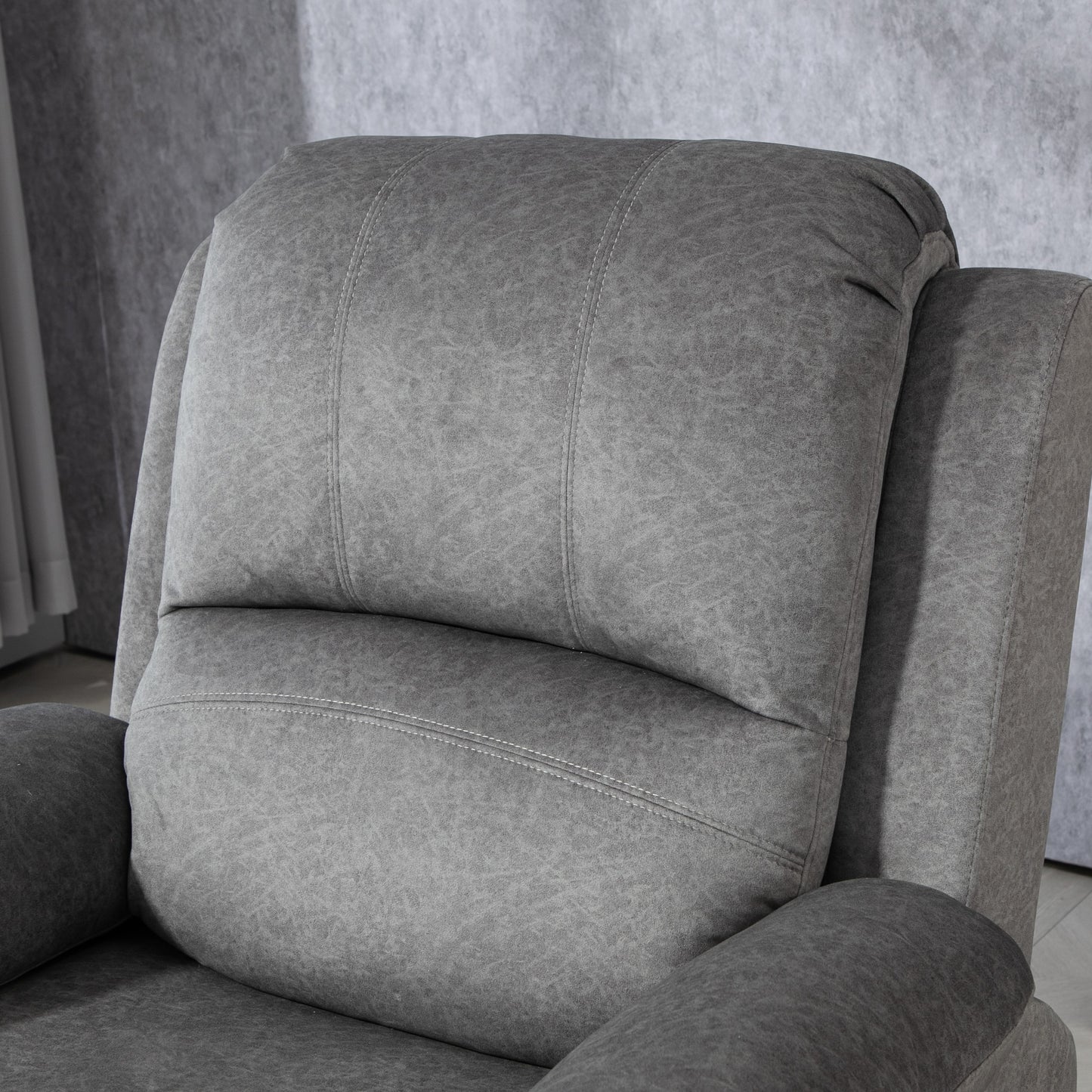 HOMCOM Microfibre Manual Reclining Armchair With Footrest Grey Cup Holder Armrests