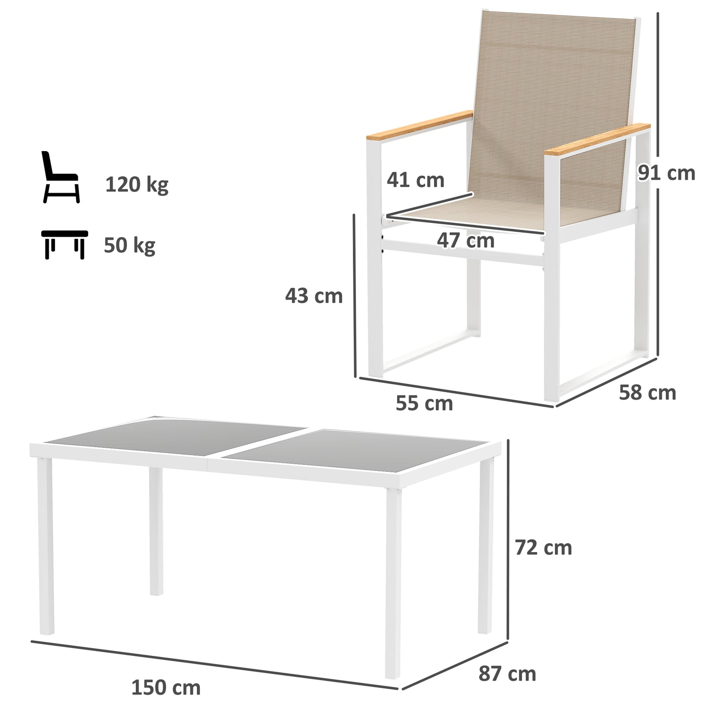 Outsunny 5 Piece Garden Furniture Set With 4 Armchairs And Tempered Glass Tabletop For Deck Balcony