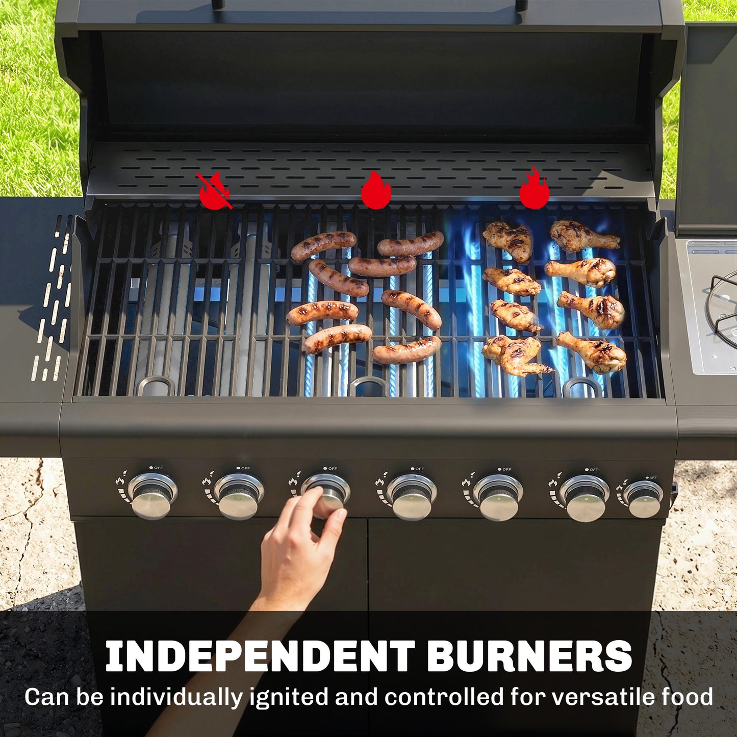 Outsunny Six Plus One Burner Gas BBQ Grill On Trolley With Wheels Warming Rack Thermometer And Bottle Opener Black