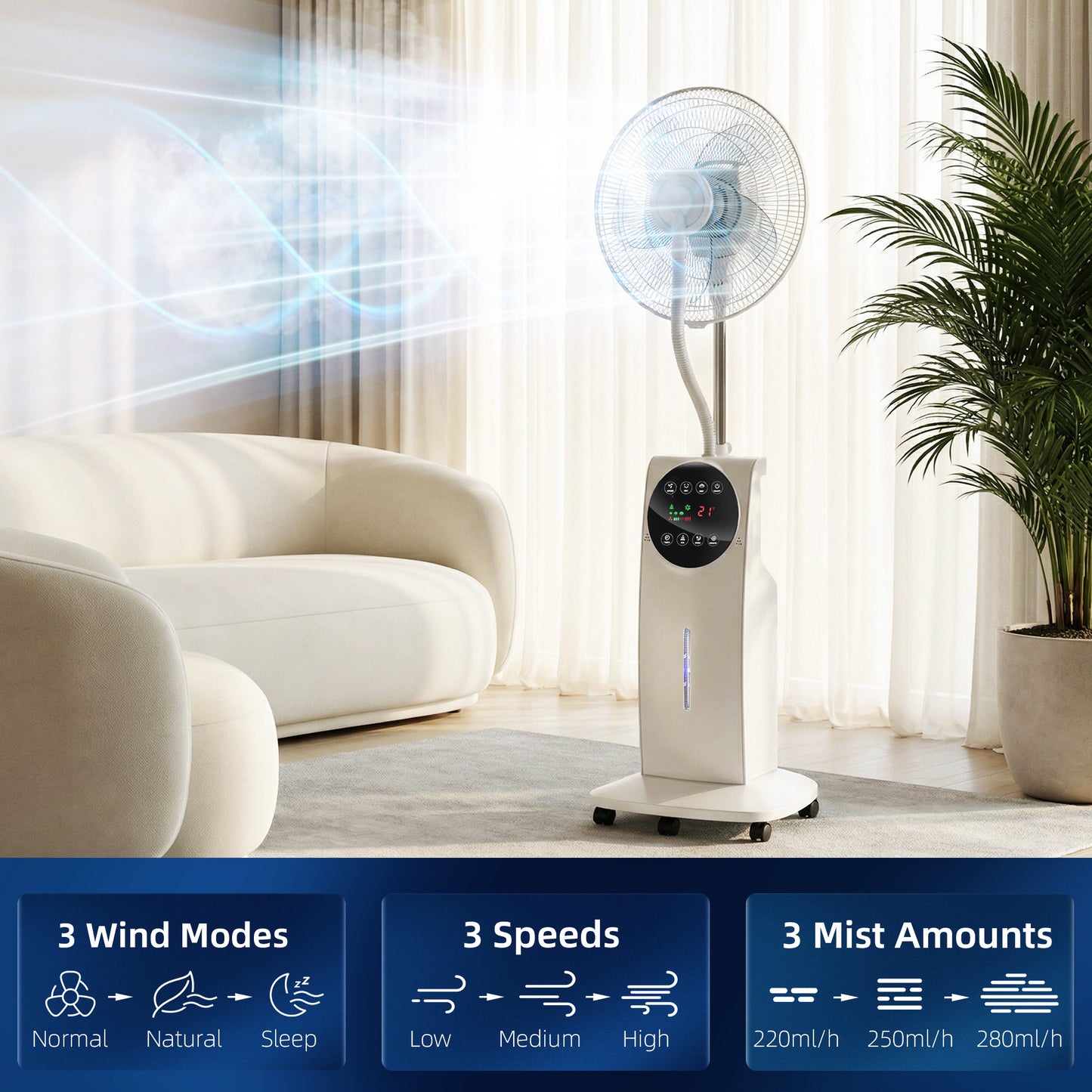 HOMCOM 16 Inch Pedestal Fan With Water Mist Spray Humidifying Misting Fan White