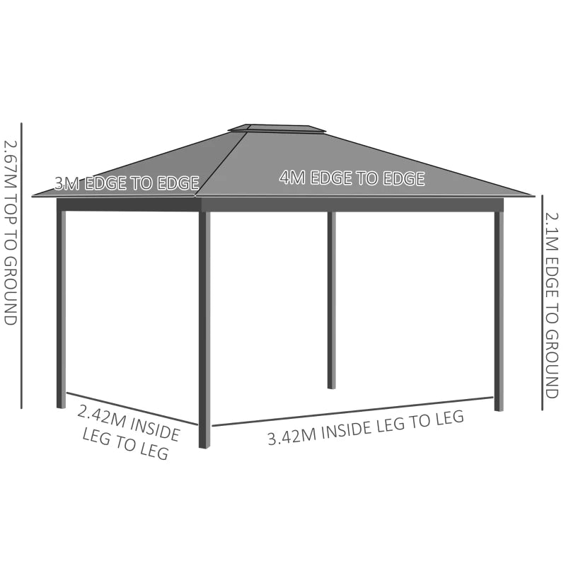 Outsunny 4x3m Patio Gazebo Canopy with Vented Roof, Netting, Curtains, Aluminum Frame - Grey - ALL4U RETAILER LTD