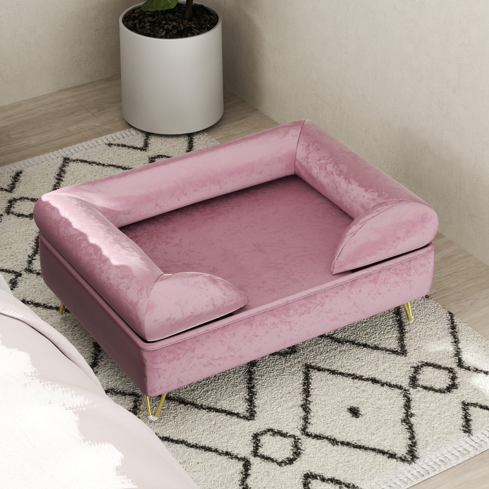 PawHut Luxurious Pink Dog Sofa with Removable Backrest and Washable Cover for Small to Medium Pets - ALL4U RETAILER LTD