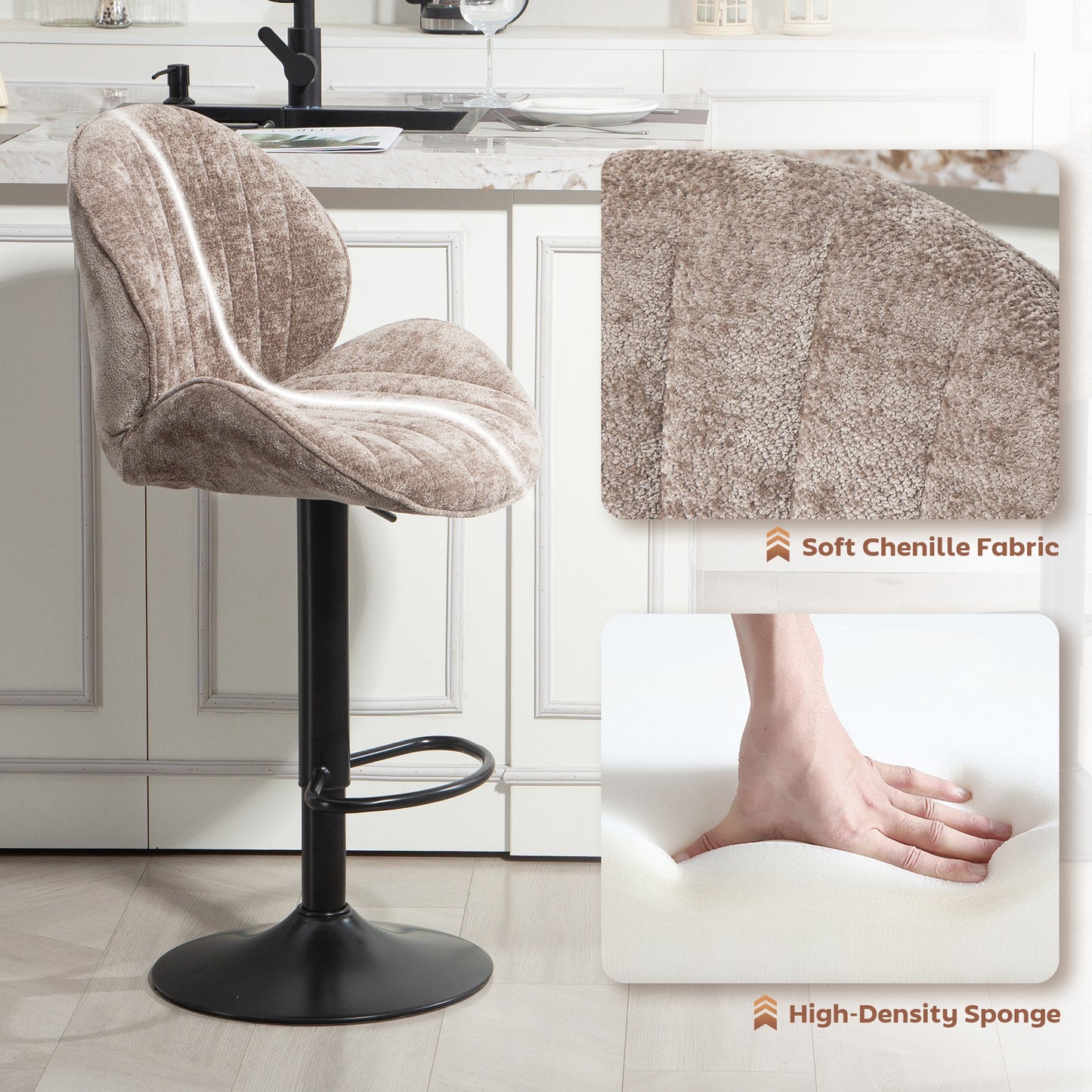 HOMCOM Bar Stools Set Of 2 With Back Swivel Seats Gas Lift Adjustable Height Footrest Brown