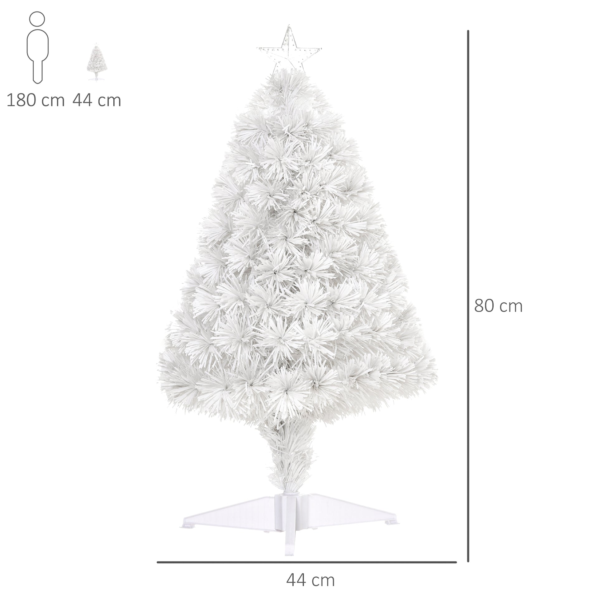 HOMCOM Mini White Prelit Christmas Tree with Fibre Optic Lights - 2.5FT Tabletop Holiday Decor - ALL4U RETAILER LTD