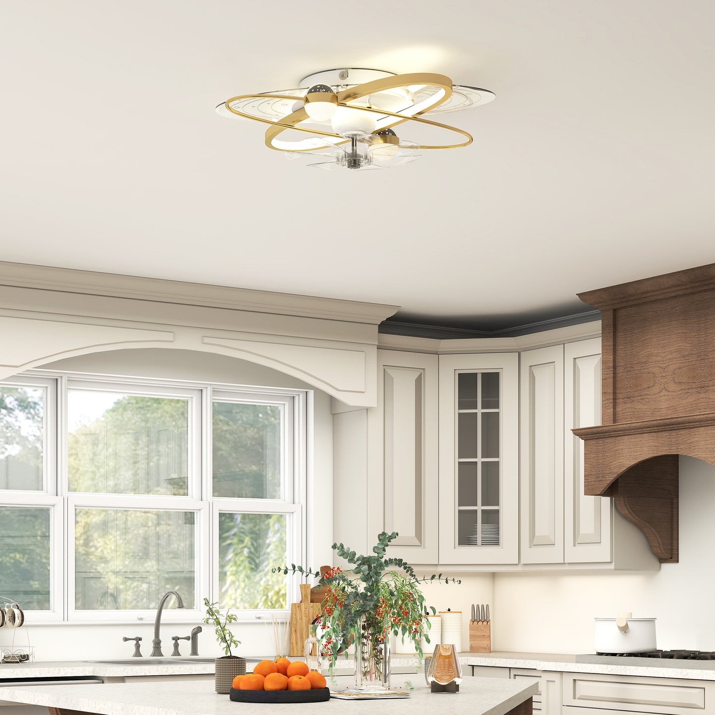 HOMCOM Ceiling Fan With Light And Remote 3 Color Temperatures LED Mount Ceiling Fan Light For Bedroom Gold Tone