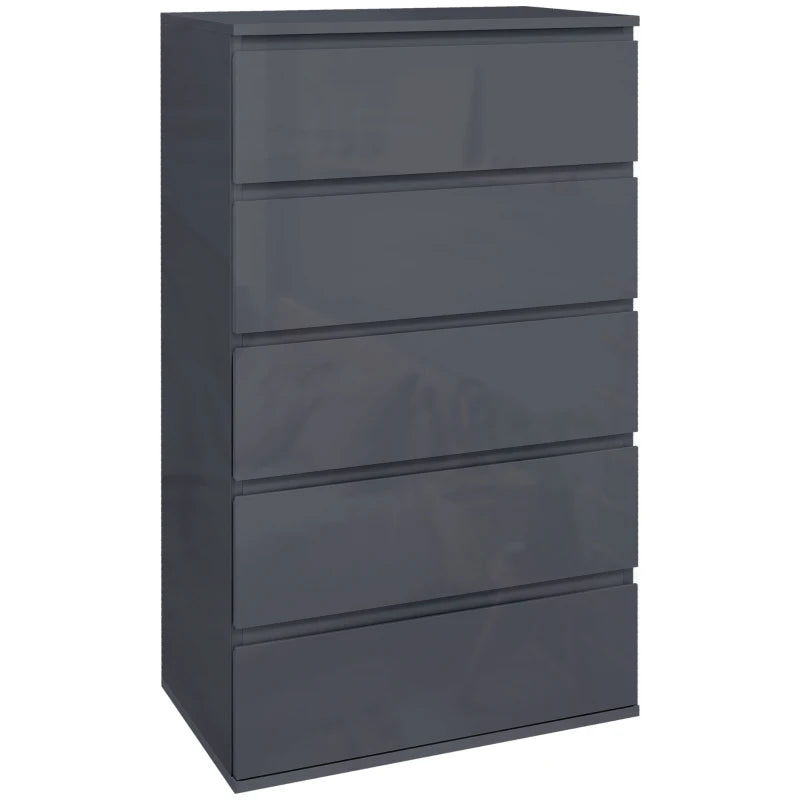 HOMCOM Modern High Gloss 5-Drawer Chest of Drawers: Stylish Storage Cabinet and Dresser Unit for Bedroom Organization - ALL4U RETAILER LTD