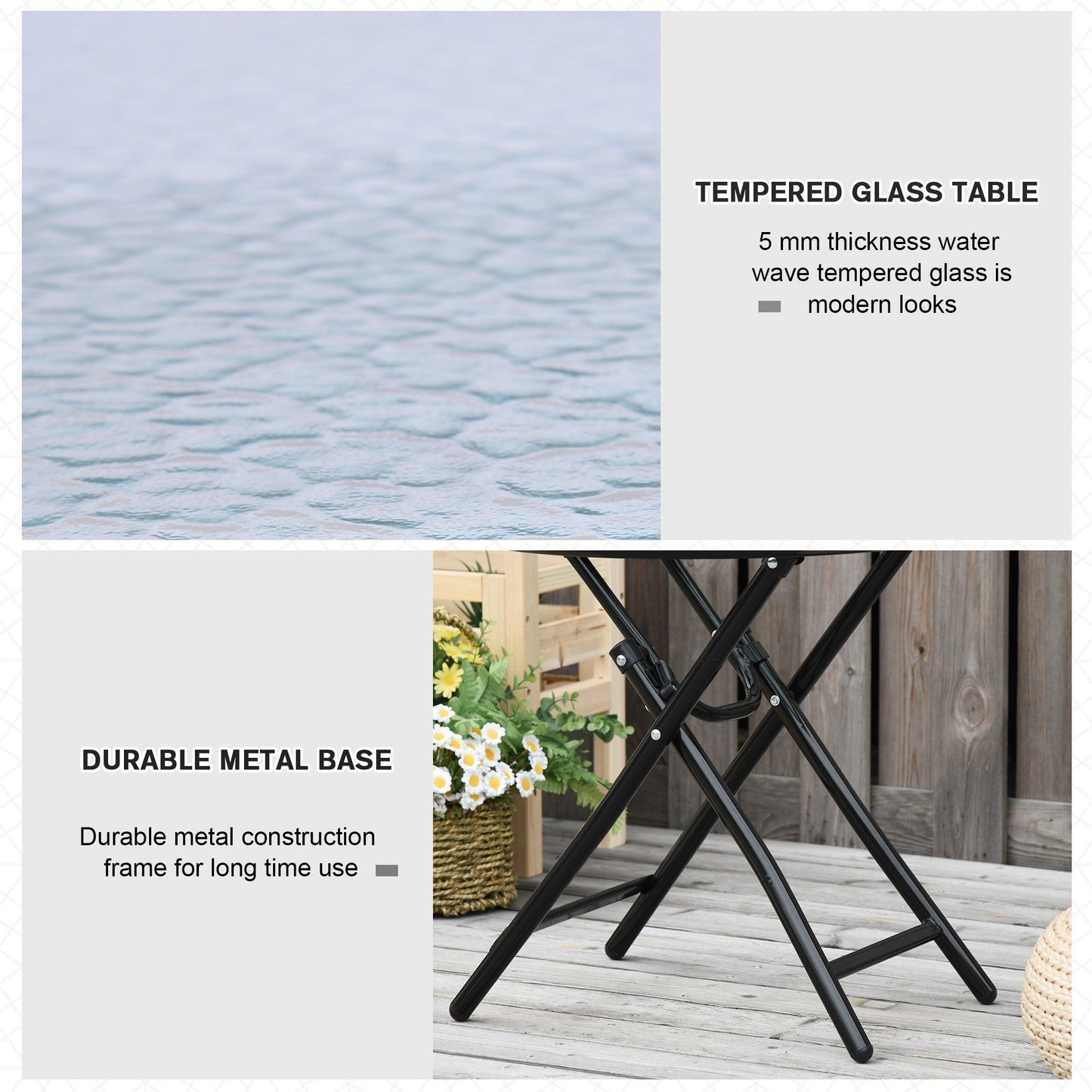 Outsunny Folding Garden Table Round Foldable Table with Safety Buckle Black - ALL4U RETAILER LTD