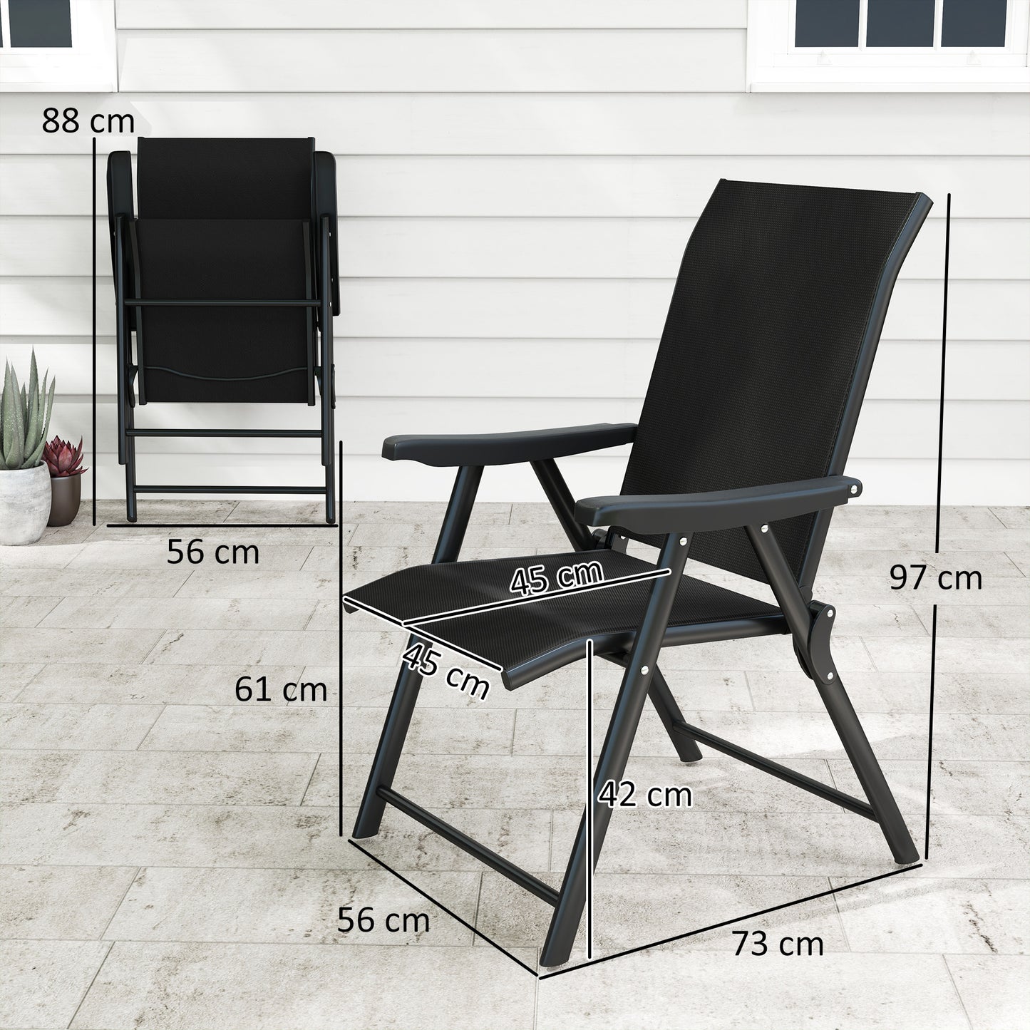 Outsunny Set Of Four Folding Outdoor Chairs Black With 63cm High Backrests And Breathable Mesh Seats