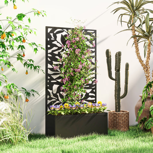 Outsunny Metal Garden Bed With Trellis Raised Planter Privacy Panel Wall Mounted Or Freestanding Black