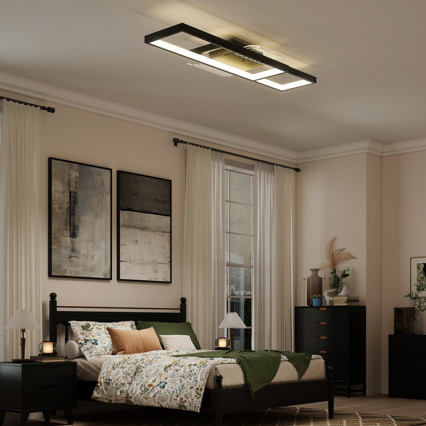 HOMCOM LED Ceiling Light Dimmable Flush Mount Remote Control Wall Switch 3000K 6000K Color Temp Living Room Bedroom Black
