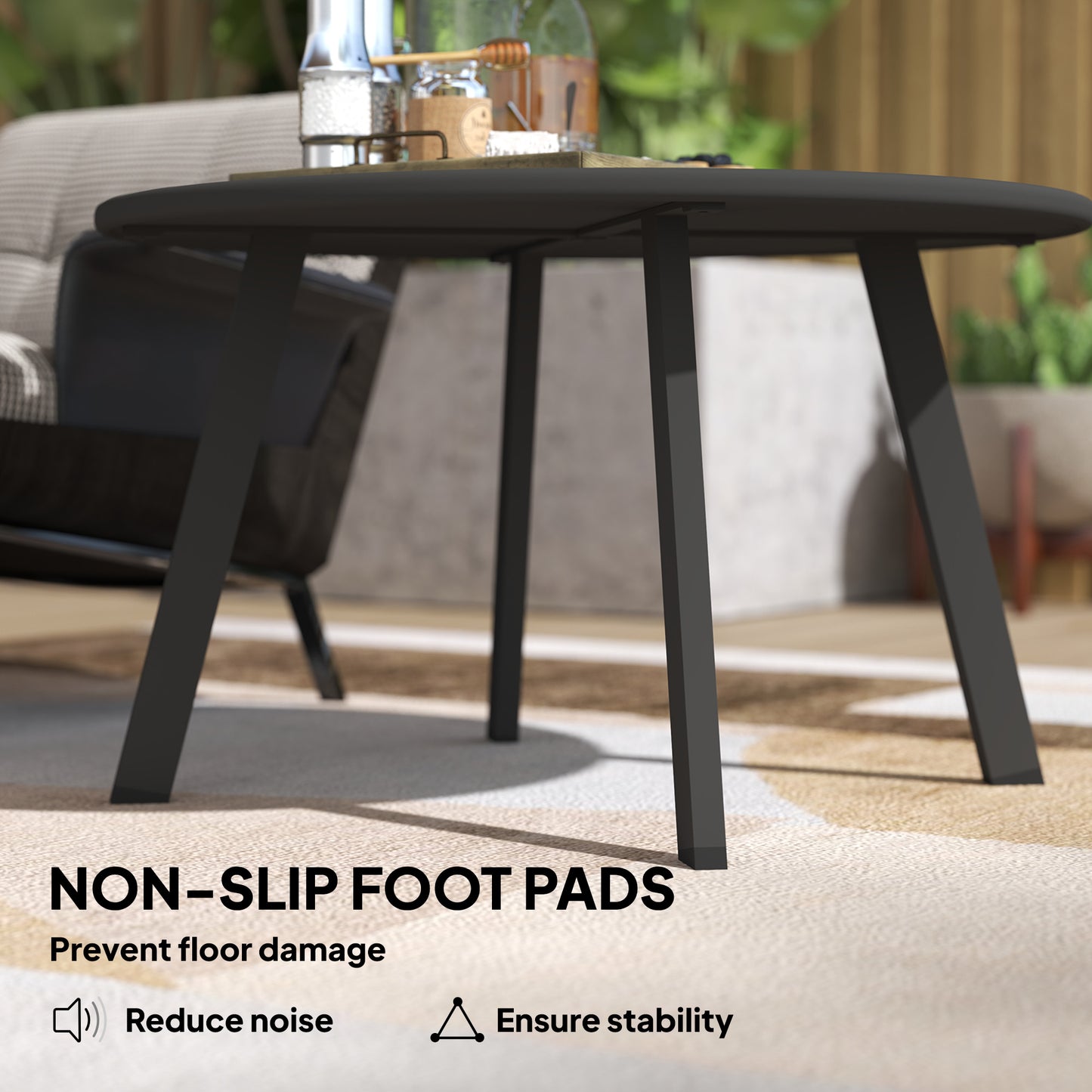 Outsunny 70cm Round Coffee Table Outdoor Garden Patio Black Non Slip Foot Pads Metal Frame